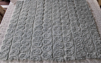 plush looping curlicues vintage chenille fabric, 21" x 24" cut piece in dreamy dusty blue, soft & so pretty