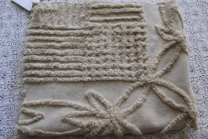 Shabby Modern Neutral Vintage Chenille Fabric, 20" x 24" inch Piece, Mocha Star Lily Design