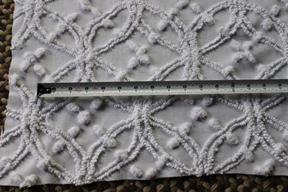 Traditional White Vintage Chenille Fabric in Classic Wedding Ring Pops Design, 20" x 25" Inch Piece, Versatile in Pillows, Quilts & Crafts