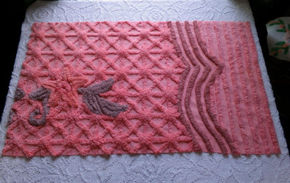 peach twinkles vintage chenille fabric panel in shabby starburst pattern, pretty sewing material for quilts & pillows, 30" x 17" inch piece