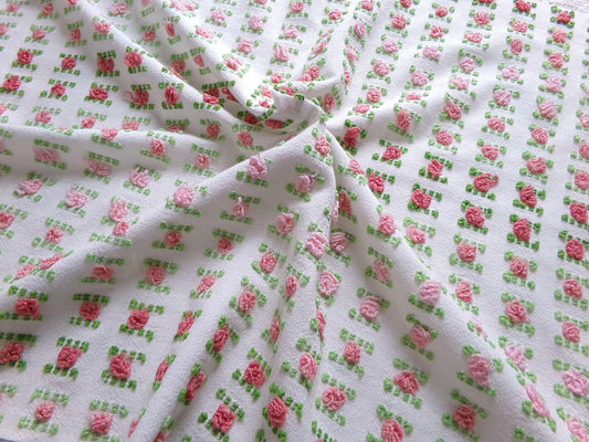 Shabby Ombre Rose Vintage Chenille Fabric, 24" x 18" inch piece, Beautiful Multicolor Rosebud Pattern for Quilts & Pillows, Lightweight