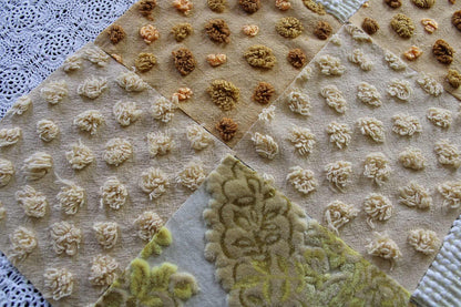 Golden Glow Chenille & Velvet Quilt Squares Set, from Vintage Bedspread Fabric, 16 Blocks, 6" x 6" inches each, Shades of Gold, Yellow