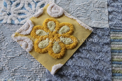 Coastal Morning Chenille Quilt Squares Set, from Vintage Bedspread Fabric, 16 Blocks, 6" inch & Extra Sunshine Flower Square