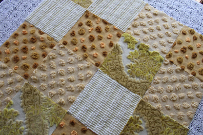 Golden Glow Chenille & Velvet Quilt Squares Set, from Vintage Bedspread Fabric, 16 Blocks, 6" x 6" inches each, Shades of Gold, Yellow