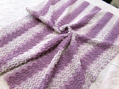 Lavender Frost Vintage Chenille Fabric, Textured Zig Zag Design, Purple & White Quilt Sewing Material, 18" x 24"