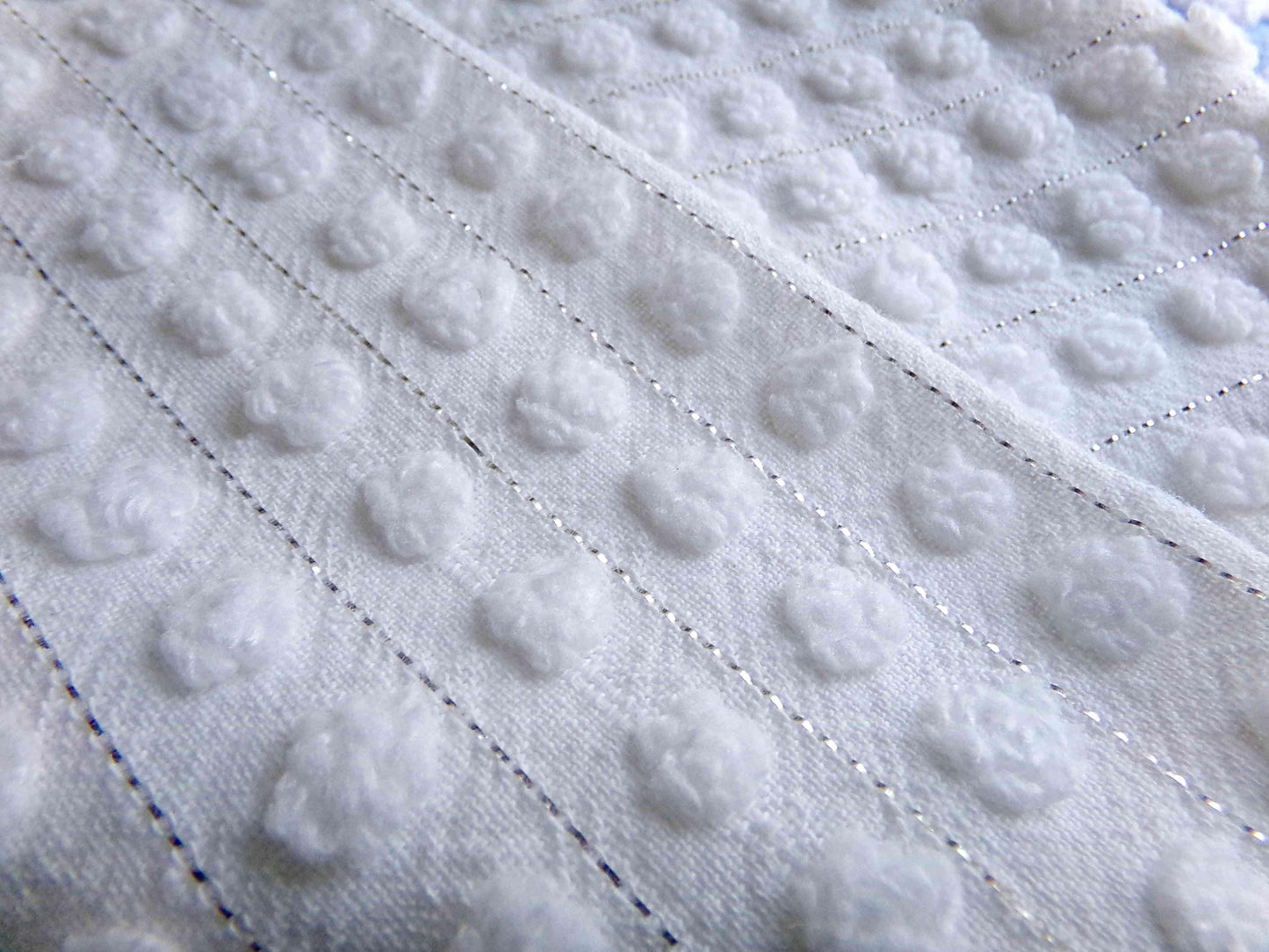 Simple White Pop Chenille Fabric, 20" x 24" inch Vintage Morgan Jones Piece, cotton blend with silver shimmer lurex