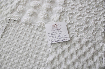 white chenille fabric squares in dynamic textures, coin dots, lattice, mini pop sparkle & squiggles, 16 vintage quilt blocks, 6" x 6" ea