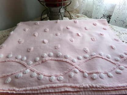 petal pink feminine chenille fabric, vintage sewing material with wideset pops & infinity link accents, lightweight 20" x 27" inch piece