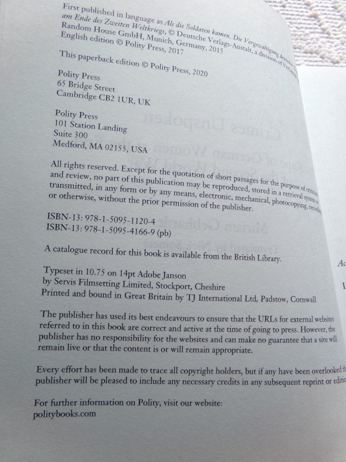 Crimes Unspoken : The Rape of German Women at the End of WWII by Gebhardt