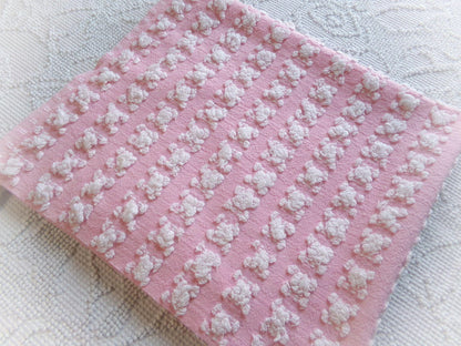 Petal Pink & White Rosebud Vintage Chenille Fabric, Soft Ombre Variations, 18" x 25" Inch Piece, Ideal in Handmade Chenille Quilts