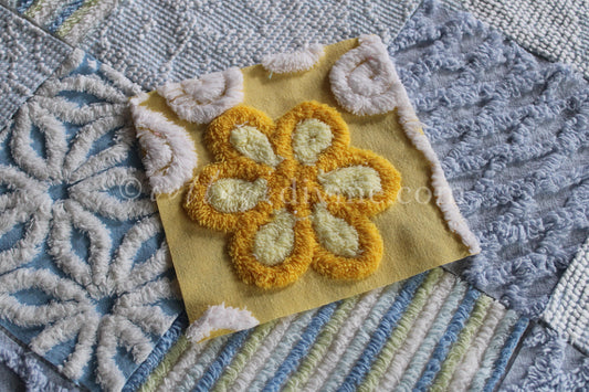 Coastal Morning Chenille Quilt Squares Set, from Vintage Bedspread Fabric, 16 Blocks, 6" inch & Extra Sunshine Flower Square