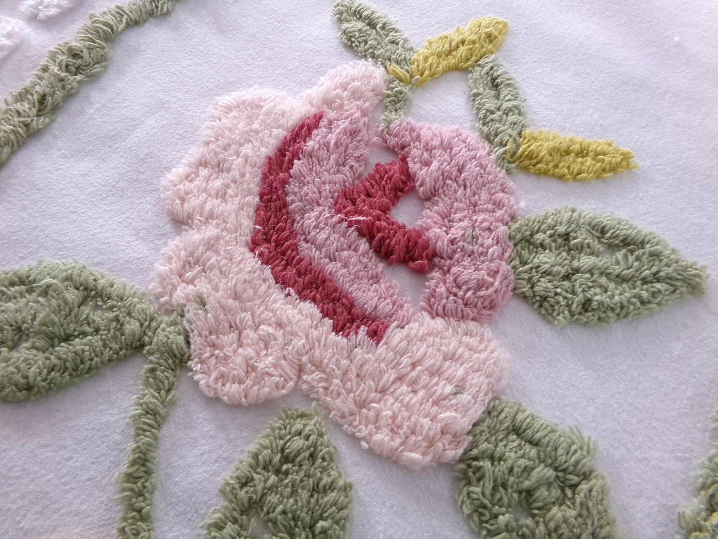 shabby rose chenille fabric, vintage victorian style sewing material, 15" x 22" inch piece, great for applique & pillows