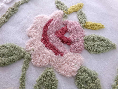 shabby rose chenille fabric, vintage victorian style sewing material, 15" x 22" inch piece, great for applique & pillows
