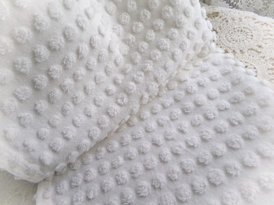 simple white pops vintage chenille fabric in popular neutral popcorn design, 20" x 24" inch piece of quilt sewing material