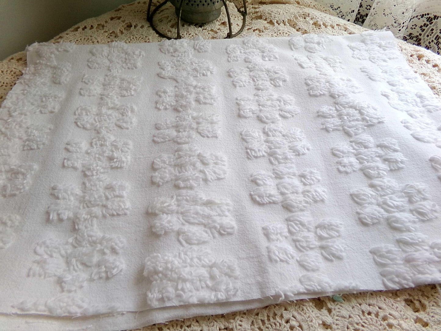 Cute Chenille Fabric Shabby Daisy Print, vintage style versatile white sewing material, 18" x 26" inches