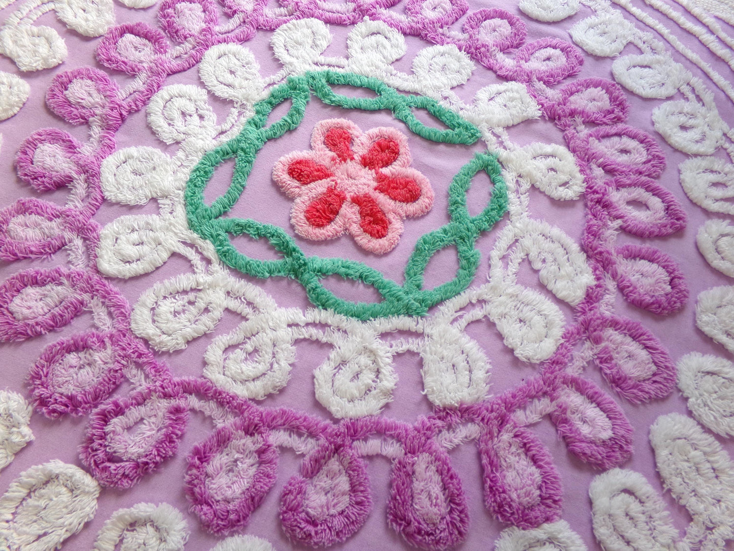 Dreamy Lilac Swirl Vintage Chenille Fabric, Large 31" x 23" Piece of Plush Curlicue Cotton Sewing Material Upcycle into Quilts & Crafts