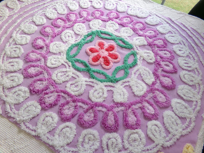 Dreamy Lilac Swirl Vintage Chenille Fabric, Large 31" x 23" Piece of Plush Curlicue Cotton Sewing Material Upcycle into Quilts & Crafts