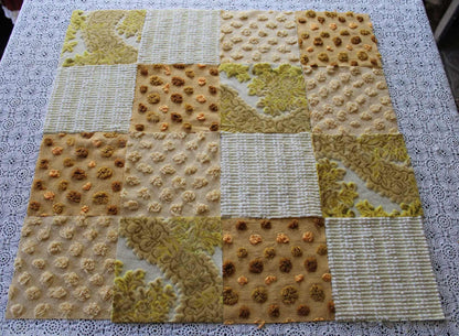 Chenille & Velvet Quilt Squares Set, "Sun Goddess", from Vintage Bedspread Fabric, 16 Blocks, 6" x 6" inches each, Earthtones