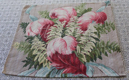 Heavenly Feather Pink Plume Vintage Barkcloth Fabric, 19" x 16" inch Piece, Botanical Floral Print on Cool Grey, Great for DIY Pillows