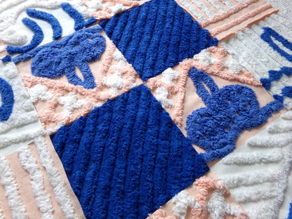 peach frost vintage chenille fabric squares, set of 16 peach & blue quilt blocks 6" ea, for fiber arts, sewing, quilting
