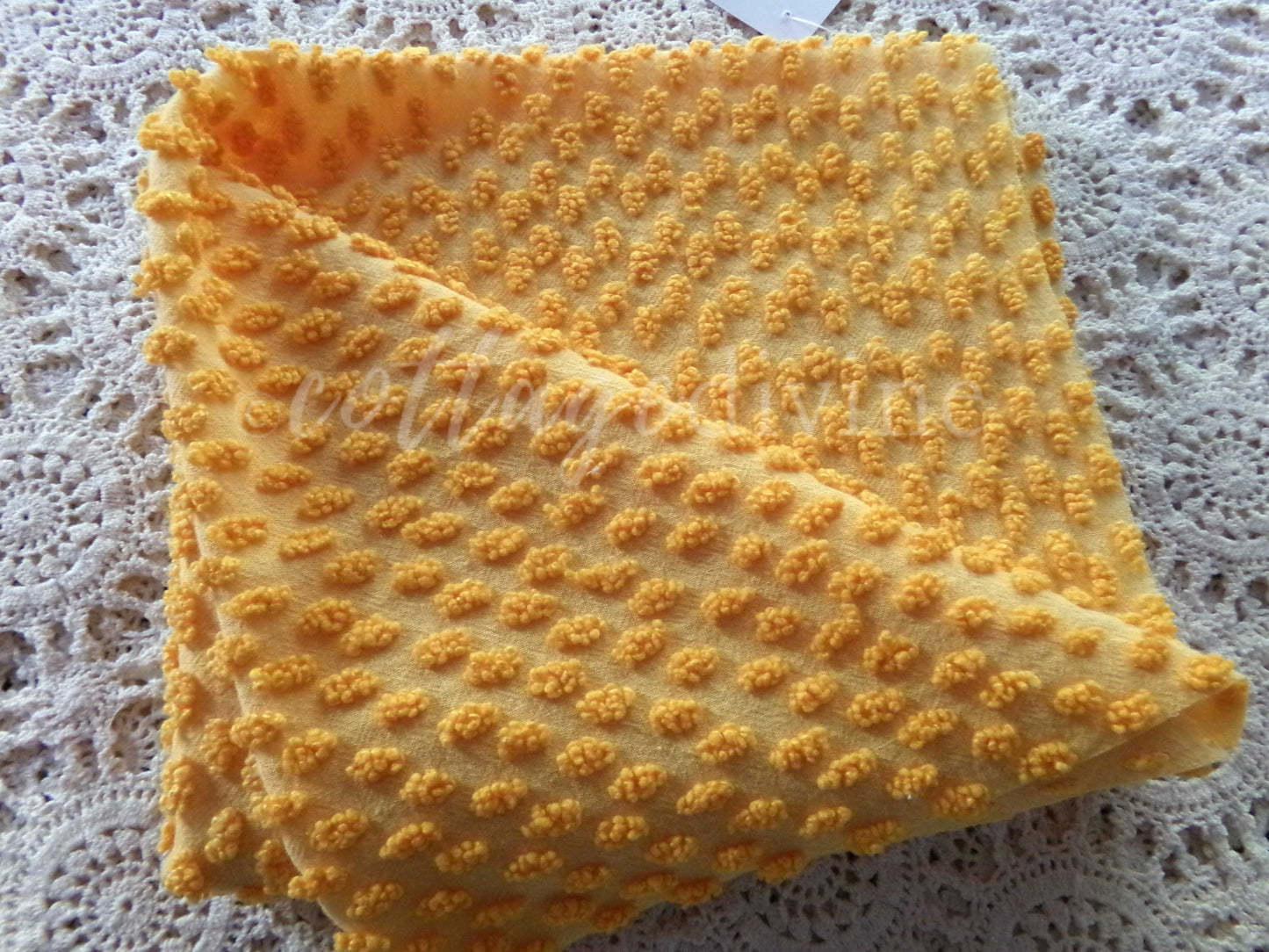 Nubby Oblong Citrus Orange Pops Vintage Chenille Fabric, 12" x 20" inch Piece, Retro 1960s, Ultra Lightweight