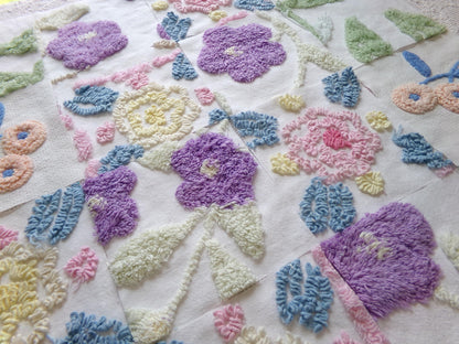 spring blooms vintage chenille fabric squares: pretty flowers set of 16 floral 6" quilt blocks