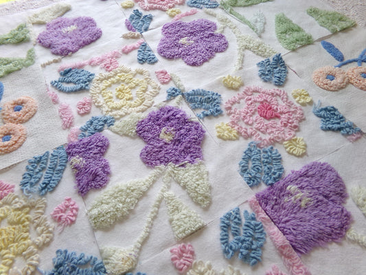 spring blooms vintage chenille fabric squares: pretty flowers set of 16 floral 6" quilt blocks