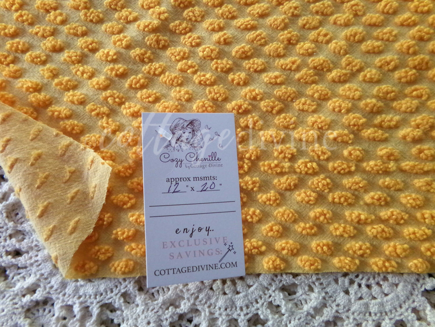Nubby Oblong Citrus Orange Pops Vintage Chenille Fabric, 12" x 20" inch Piece, Retro 1960s, Ultra Lightweight