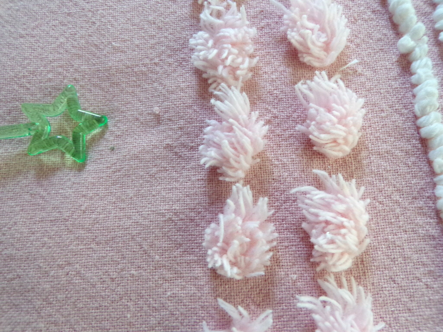 Vintage Rosy Floral Dot Chenille Fabric, 33" x 16"-inch Piece, Cabin Crafts, Cotton