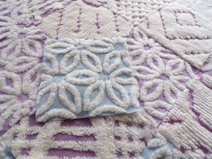 Peaceful Dreams Chenille Fabric Squares Set in Lilac, Blue & White, 16 Vintage Rotary Cut Quilt Blocks, 6" x 6" inch