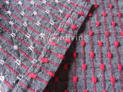 Chic Charcoal Red Pinstripe Vintage Woven & Chenille Fabric Piece, Reversible Bates Design for quilting, sewing, crafts, 17" x 35"
