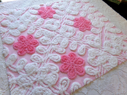 Vintage Chenille Fabric: Strawberries & Cream Pink Sewing Material 21" x 23"