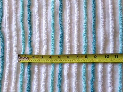 breezy coastal cottage chenille fabric, vintage aqua, teal & white striped sewing material for handmade quilts, crafts, 18" x 24" inch piece