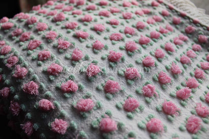Popular Pink Rosebud Vintage Chenille Fabric, 20" x 24" inch piece, Morgan Jones Roses, a quilter's favorite