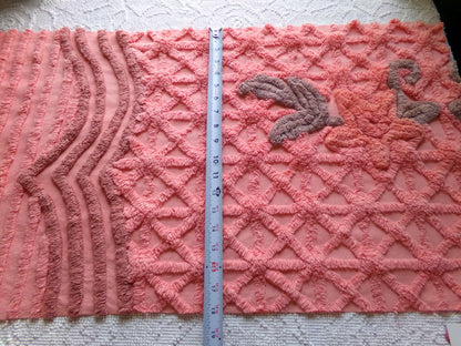 peach twinkles vintage chenille fabric panel in shabby starburst pattern, pretty sewing material for quilts & pillows, 30" x 17" inch piece