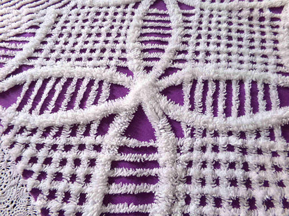 Grape Purple Vintage Chenille Fabric, 21" x 27" inch Piece, Unique Retro 1970s Vibes
