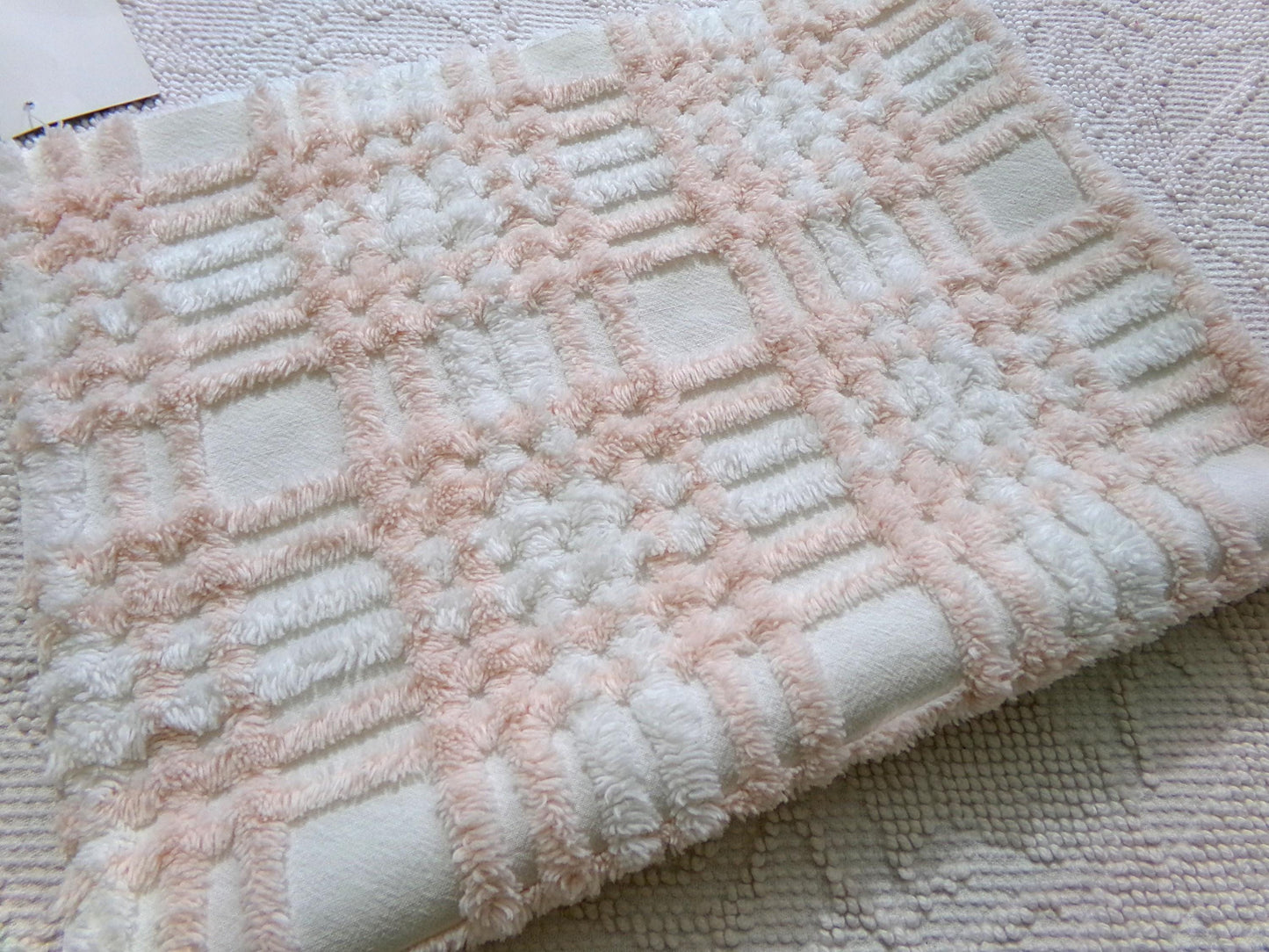 snuggly vintage chenille fabric, summery cottage plaid pattern, 18" x 24" cut piece