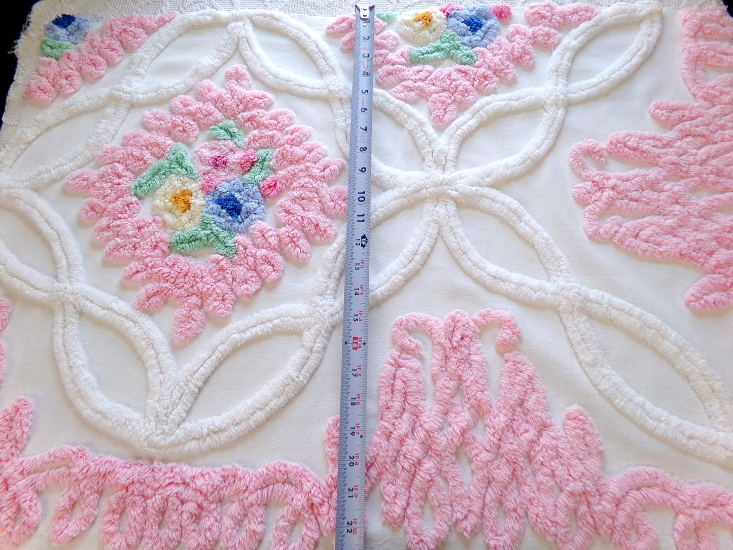 in love vintage chenille fabric, luxury tufted frosted wedding cake floral design, 32" x 22" inch piece of gorgeous cotton sewing material