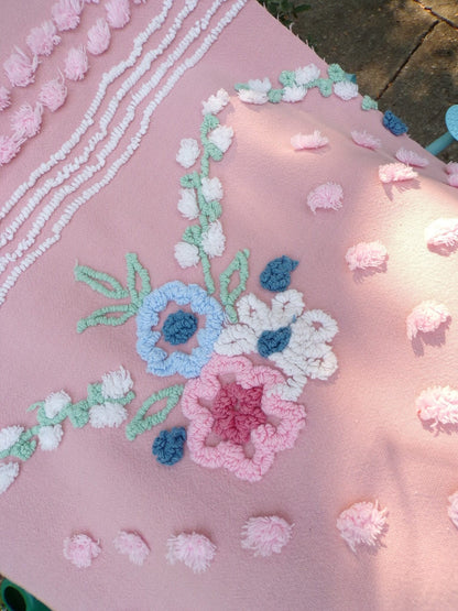 Vintage Rosy Floral Dot Chenille Fabric, 33" x 16"-inch Piece, Cabin Crafts, Cotton