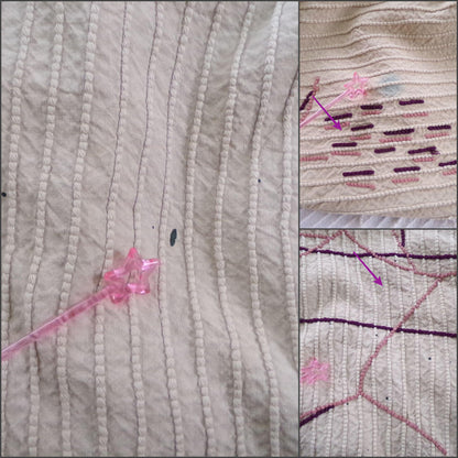Shabby Cattails Vintage Chenille Bedspread in Art Deco Design, Honey Beige & Wine Twin Size Antique Bedding, #2
