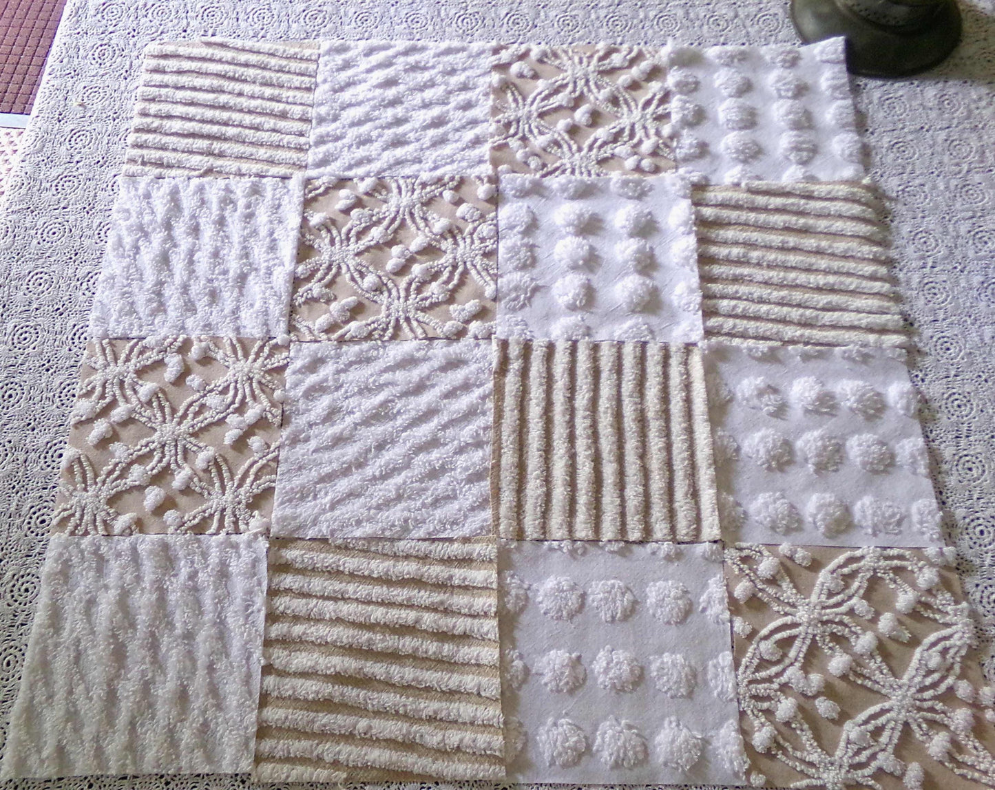 Neutral Modern Mocha & White Chenille Fabric Squares Set, 16 Vintage Quilt Blocks, 6" x 6" inches each, for Quilting, Sewing, DIY Pillows
