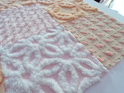 Peach Chenille Fabric Squares Set, "Nostalgia Rose" 16 Vintage Quilt Blocks, 6" inch