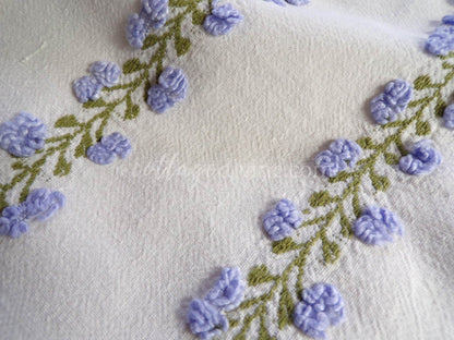 Romantic Ivy Rose Vintage Chenille Fabric, Fieldcrest Lavender Rosebud Design, 18" x 22" inch Piece, beautiful in handmade quilts
