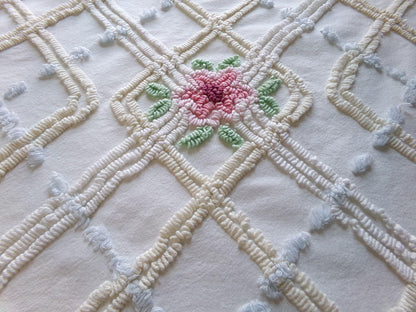 neutral pink rose vintage chenille fabric, beautiful 20" x 30" inch piece of cotton sewing material for quilting & crafts