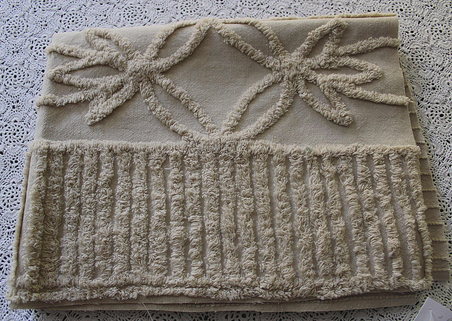 Simple Neutral Modern Vintage Chenille Fabric, 20" x 25" inch Piece, Mocha Star Lily Design