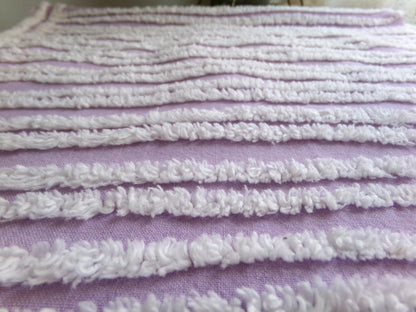 easter lilac chenille fabric, white tufted stripes on purple, 15.5" x 27" inch piece cut from vintage chenille bedspread