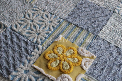 Coastal Morning Chenille Quilt Squares Set, from Vintage Bedspread Fabric, 16 Blocks, 6" inch & Extra Sunshine Flower Square