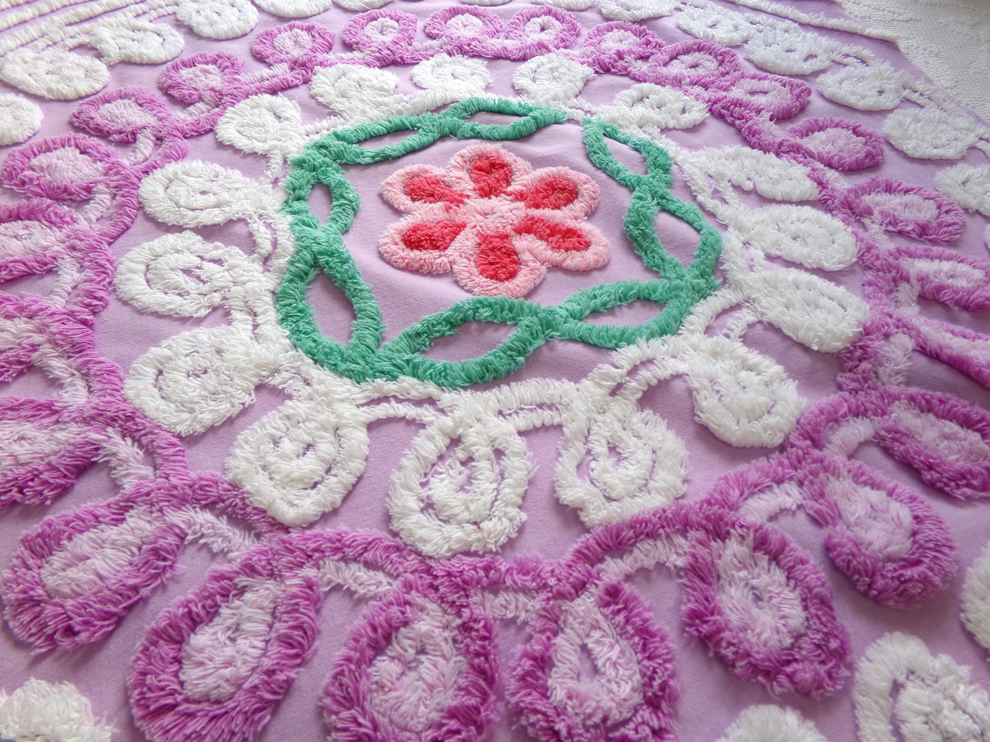 Dreamy Lilac Swirl Vintage Chenille Fabric, Large 31" x 23" Piece of Plush Curlicue Cotton Sewing Material Upcycle into Quilts & Crafts