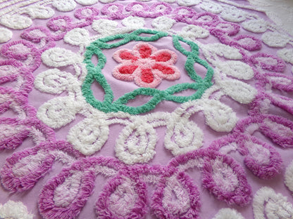 Dreamy Lilac Swirl Vintage Chenille Fabric, Large 31" x 23" Piece of Plush Curlicue Cotton Sewing Material Upcycle into Quilts & Crafts