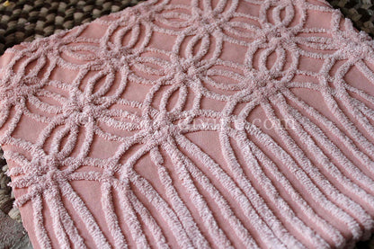 Beautiful Rosy Vintage Chenille Fabric Piece, 24" x 25" inches, Old Fashioned Wedding Rings & Cathedral Stripes